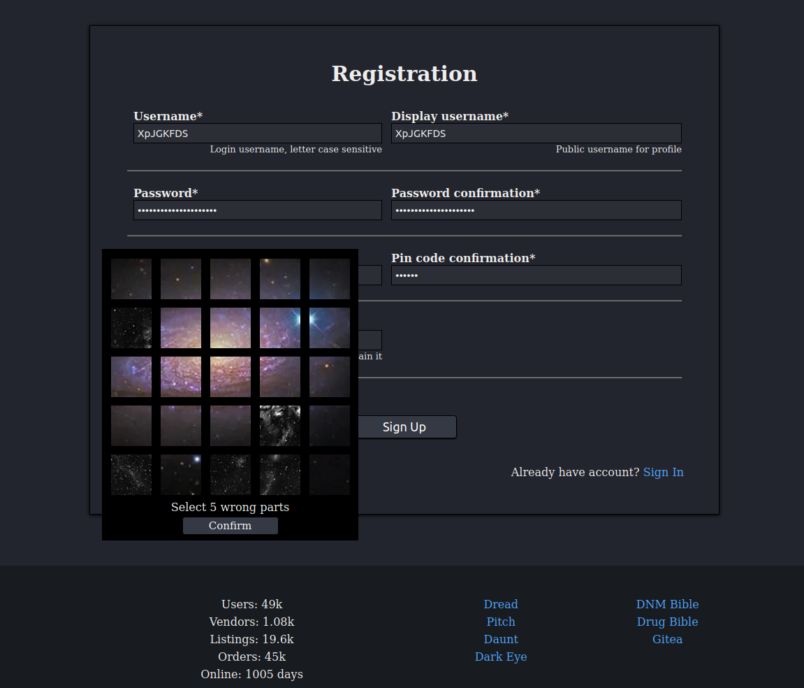 Dark Matter Captcha Check