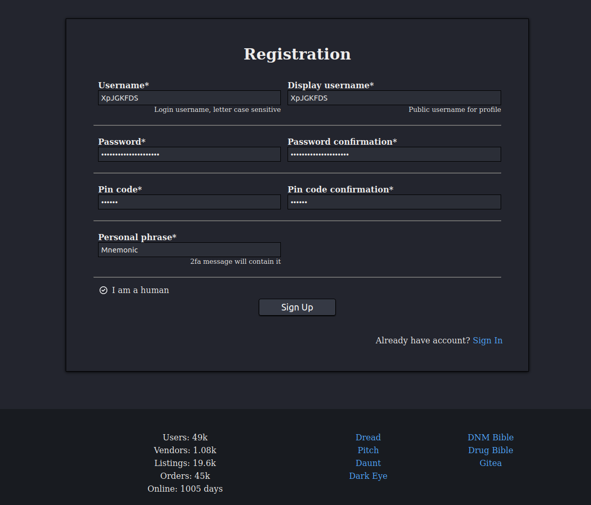 Dark Matter Registration Window